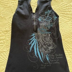 Harley-Davidson Black Sleeveless Top with Blue Design